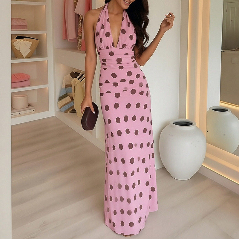 Robe maxi femme avec col halter et motif pois ludique Chic & Stil