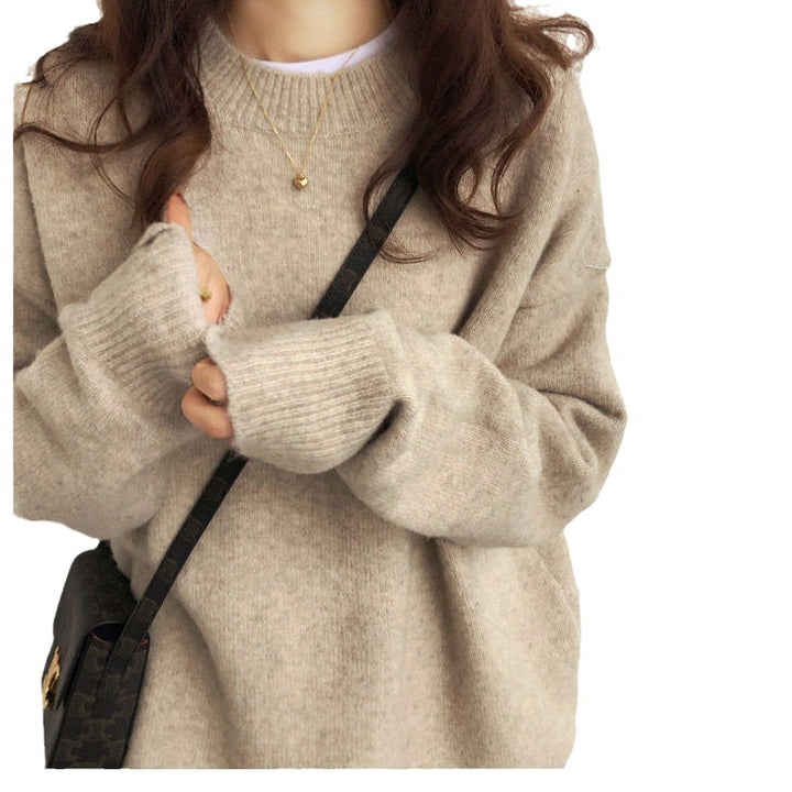 Ladies oversized thick sweater with high collar and ribbed knit Lune London