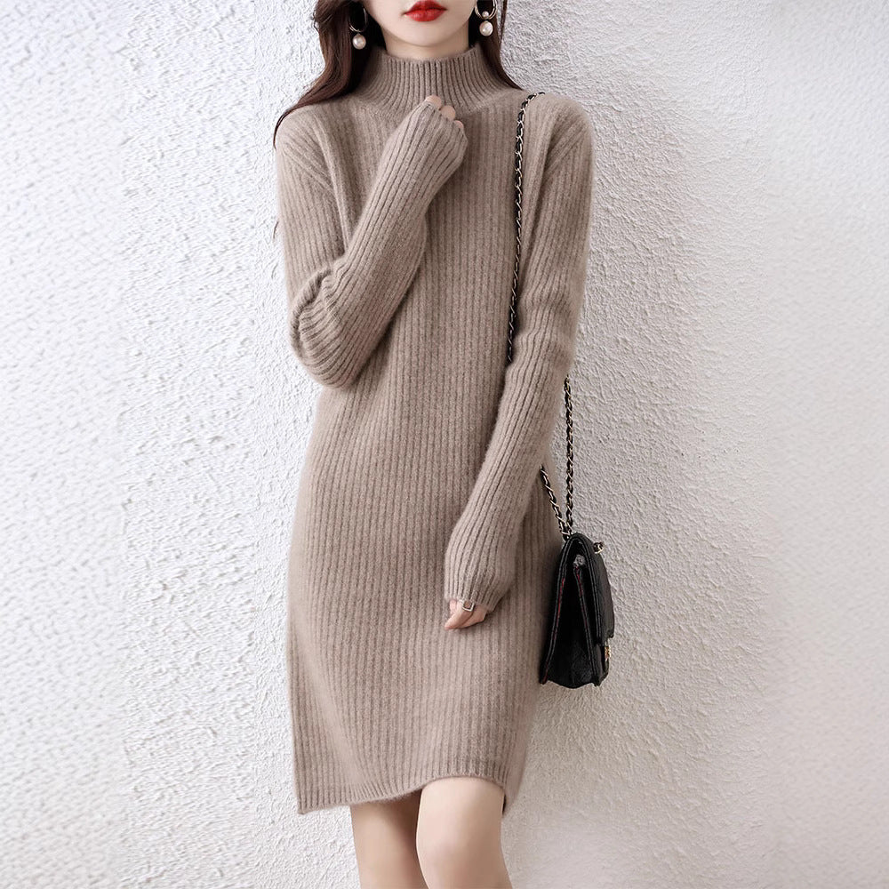 Women's knitted dress with elegant ribbed design and high collar Lune London