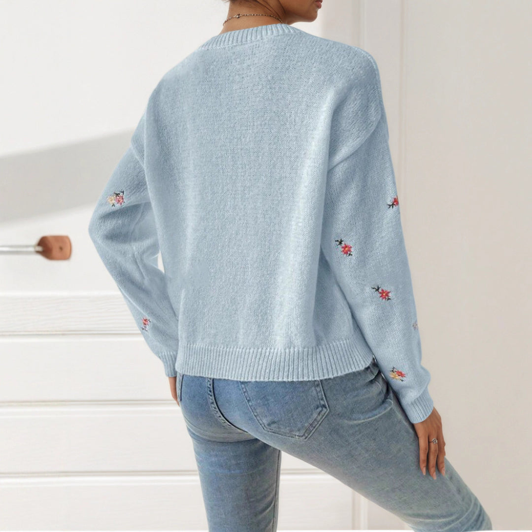 Knit sweater for women with floral embroidery details and a relaxed fit Lune London