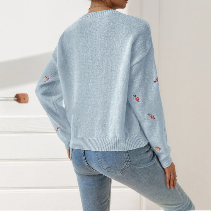 Knit sweater for women with floral embroidery details and a relaxed fit Lune London