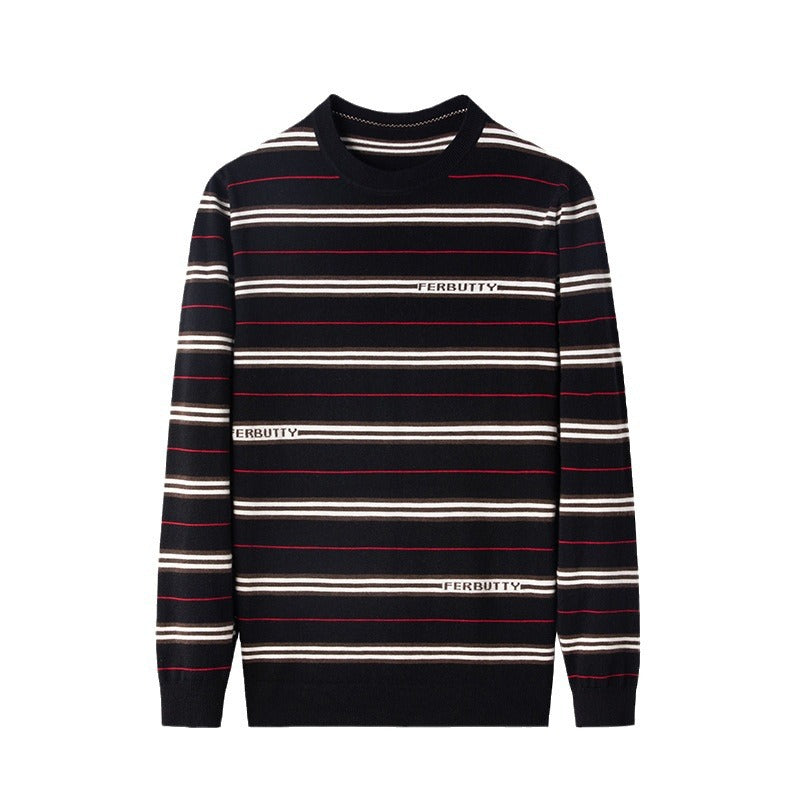Trendy knit sweater for men with striped pattern and round neck Lune London
