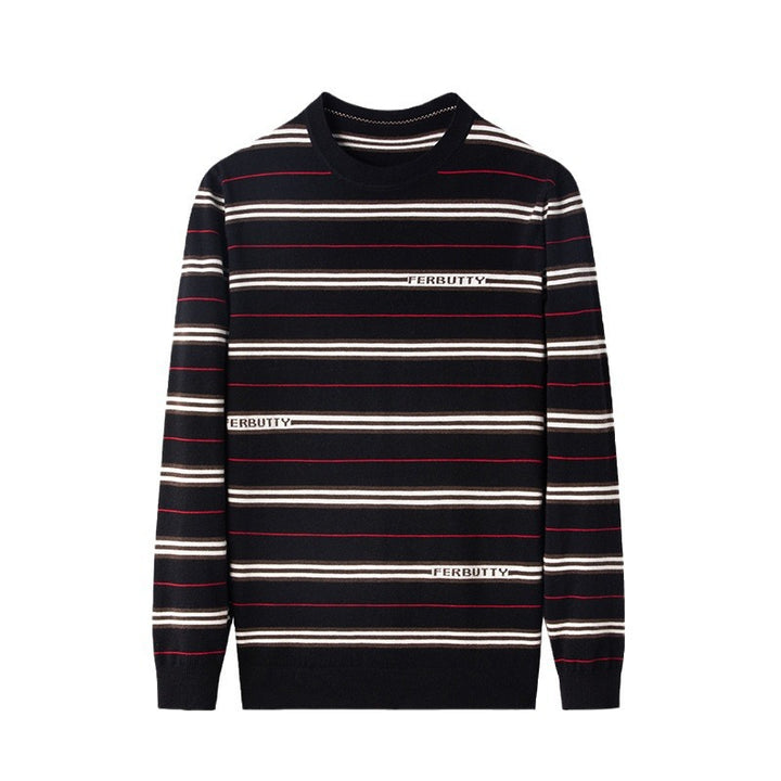 Trendy knit sweater for men with striped pattern and round neck Lune London