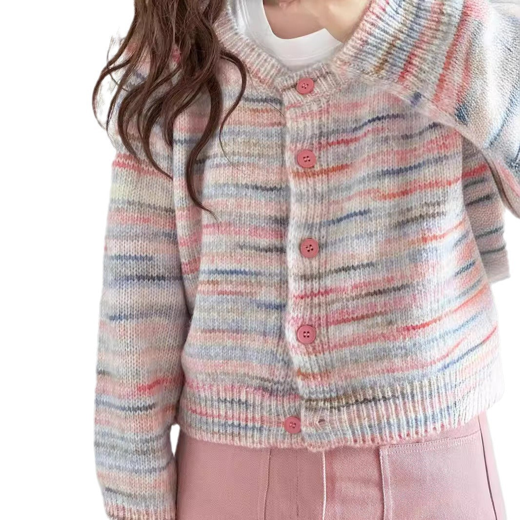 Women's knitted jacket with colorful pattern and delicate buttons Lune London