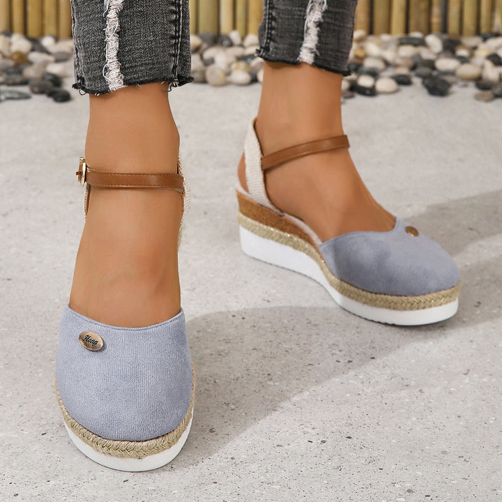 Wedge heel sandals for women with woven strap design and comfortable sole Lune London
