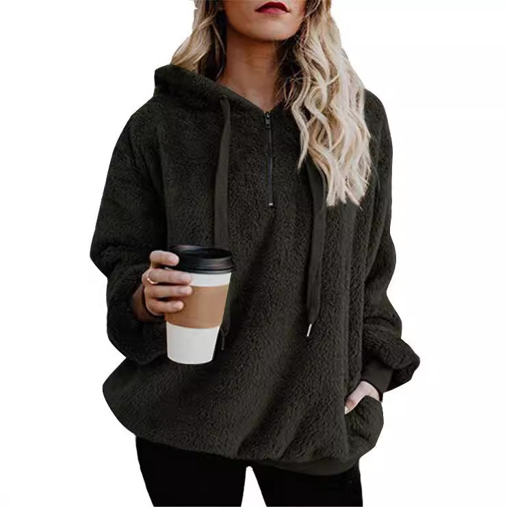 Ladies Comfortable Hoodie in Teddy Fleece Lune London