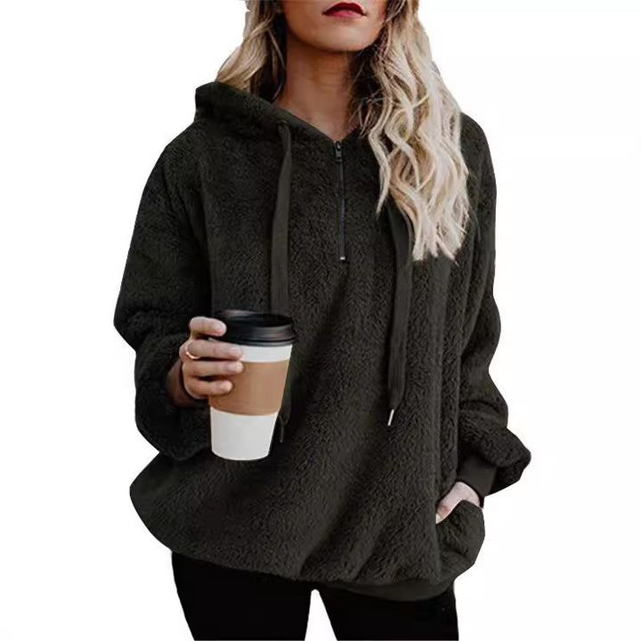 Ladies Comfortable Hoodie in Teddy Fleece Lune London