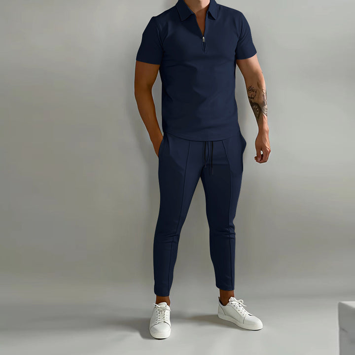 Trendy polo shirt for men with high-quality zipper and stylish slim-fit pants Lune London