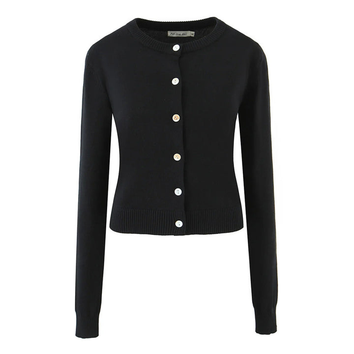 Ladies durable cardigan with button closure and round neckline Lune London