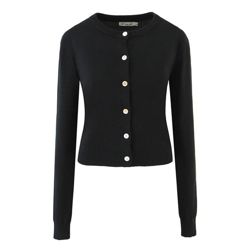 Ladies durable cardigan with button closure and round neckline Lune London