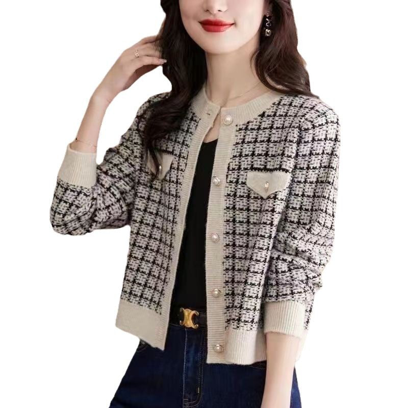 Cardigan classique pour femmes avec motif à carreaux tendance Chic & Stil