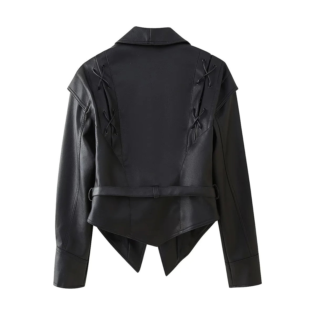 Fashion faux leather jacket for women with decorative lacing and a contemporary cut Lune London