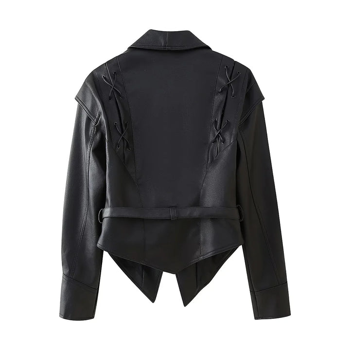 Fashion faux leather jacket for women with decorative lacing and a contemporary cut Lune London