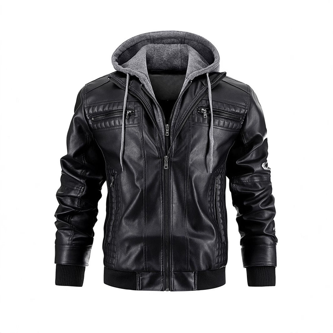 Fashion leather jacket for men with removable hood lining Lune London