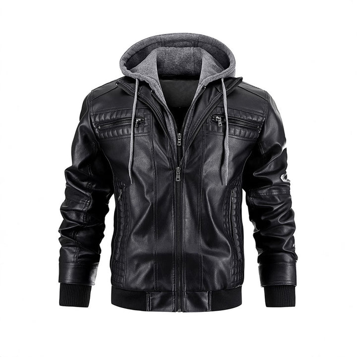 Fashion leather jacket for men with removable hood lining Lune London