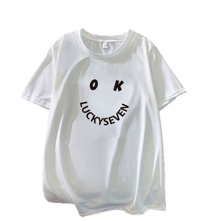 Women's fashionable t-shirt with casual smiley print and high-quality cotton quality Lune London