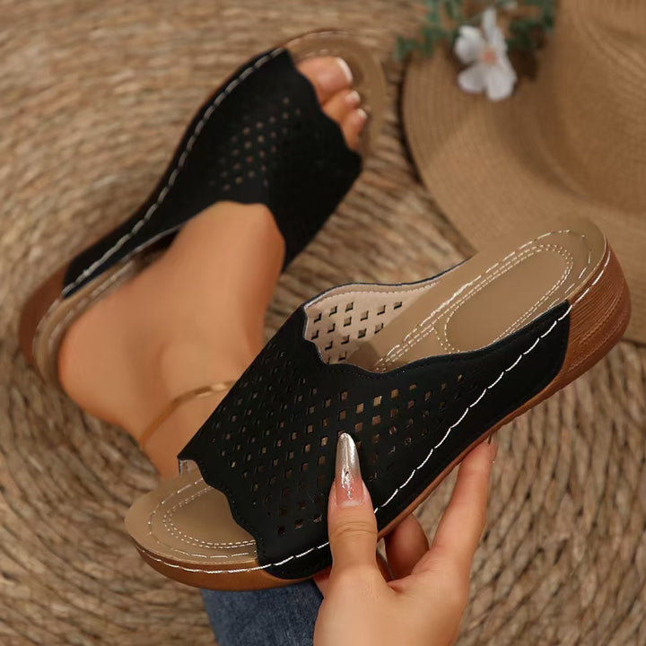Perforated strap comfort sandals for women Lune London