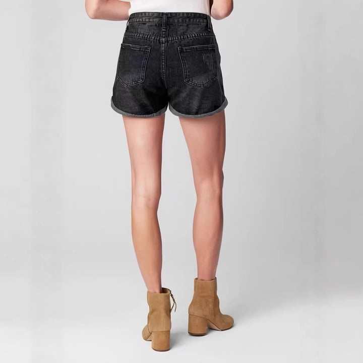 Women's destroyed denim shorts with high waist and stylish frayed look Lune London