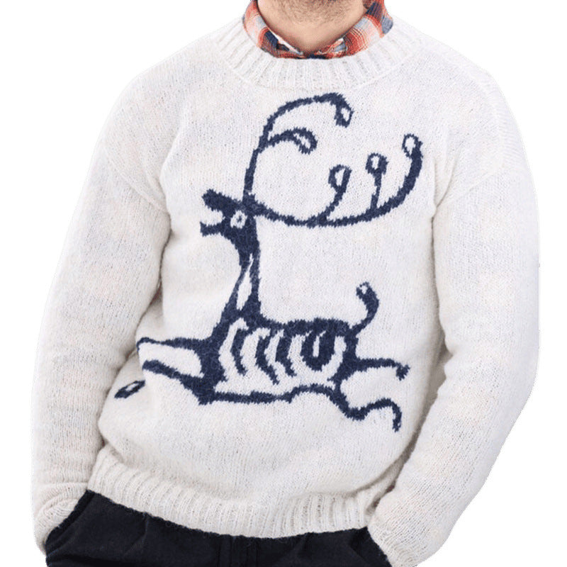 Large sweater for men with festive reindeer pattern and high-quality wool blend Lune London