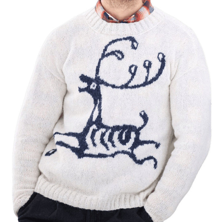 Large sweater for men with festive reindeer pattern and high-quality wool blend Lune London