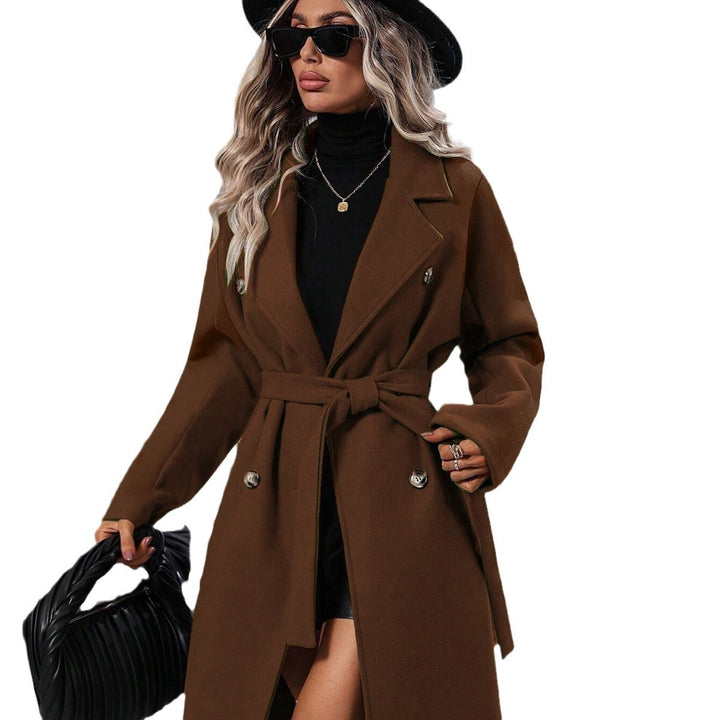 Ladies Elegant wool coat with double-breasted buttoning and practical tie belt Lune London
