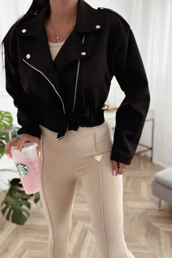 Women's biker jacket in high-quality faux suede with a fitted cut and side zippers Lune London