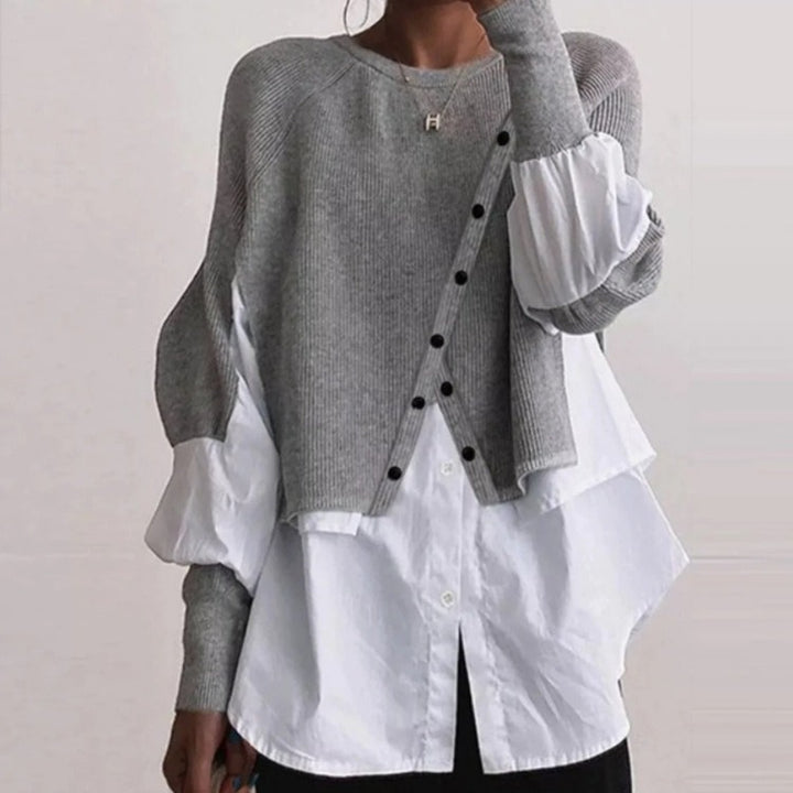 Pull en maille pour femme avec blouse intégrée et coupe asymétrique Chic & Stil