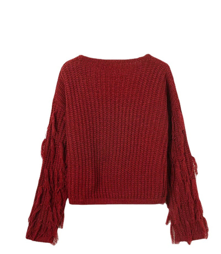 Knit sweater for women with original fringe sleeves Chic and Style