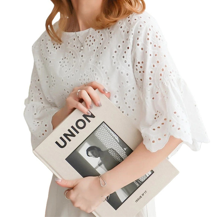 Embroidered blouse with holes for women Lune London