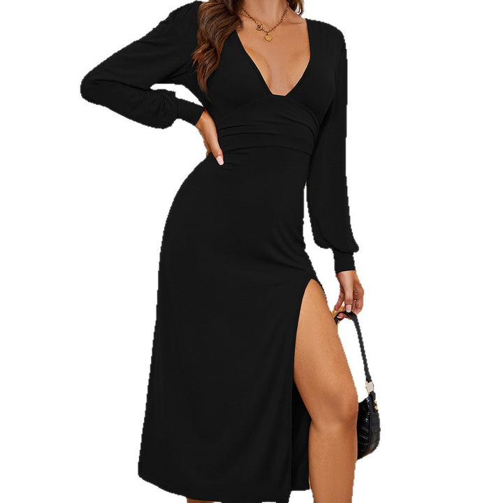 Robe maxi femme avec décolleté en V profond et fente élégante Chic & Stil