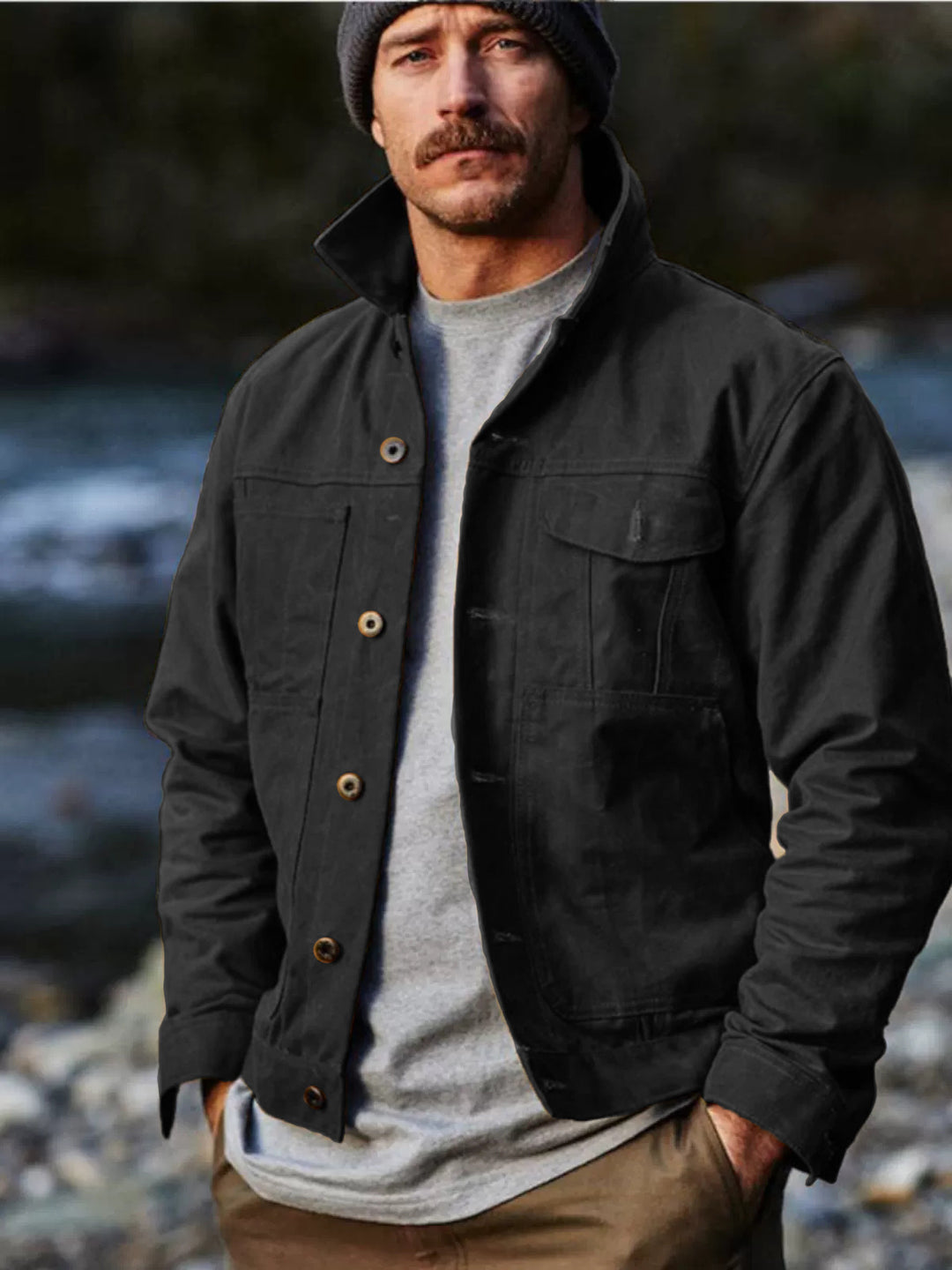 Lightweight utility jacket for men with practical pockets and stylish high collar Lune London