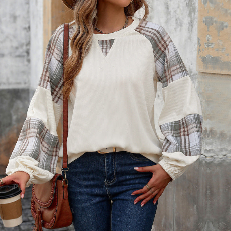 Casual sweatshirt for women with checked details and voluminous sleeves Lune London