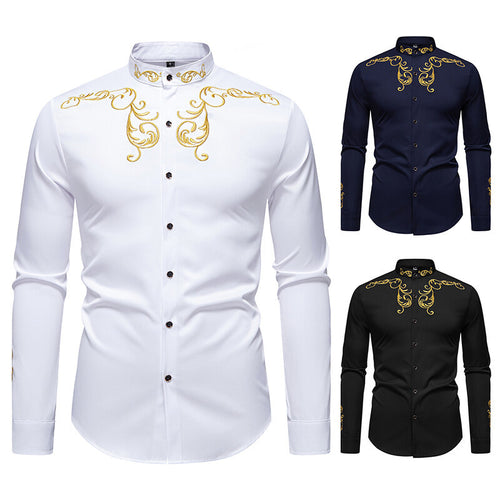 Men's long sleeve shirt with elegant embroidery and modern collar Lune London