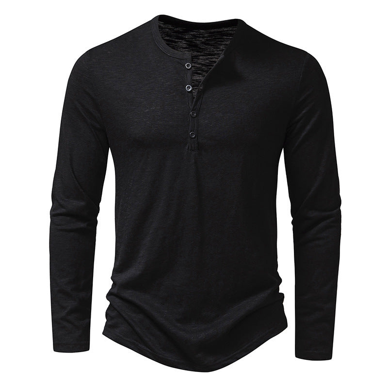 Long sleeve t-shirt for men with button placket and trendy high collar Lune London