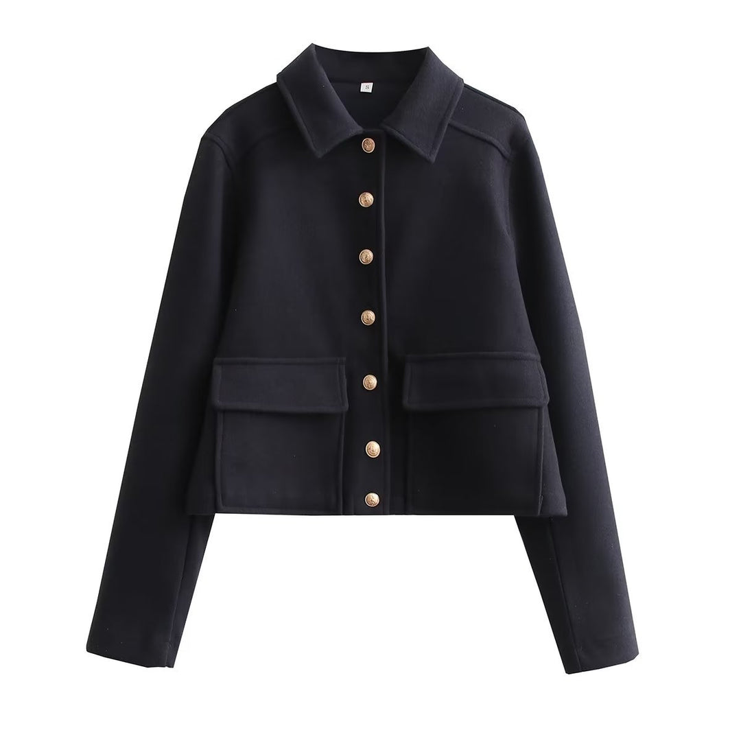 Trendy short jacket for women in structured wool material with practical flap pockets Lune London