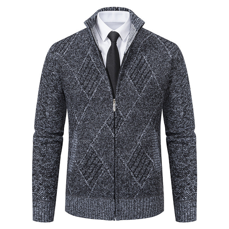Men's knit jacket with high collar and elegant cable pattern Lune London