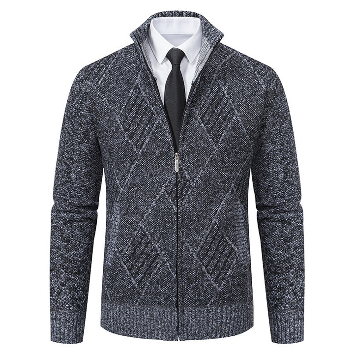 Men's knit jacket with high collar and elegant cable pattern Lune London