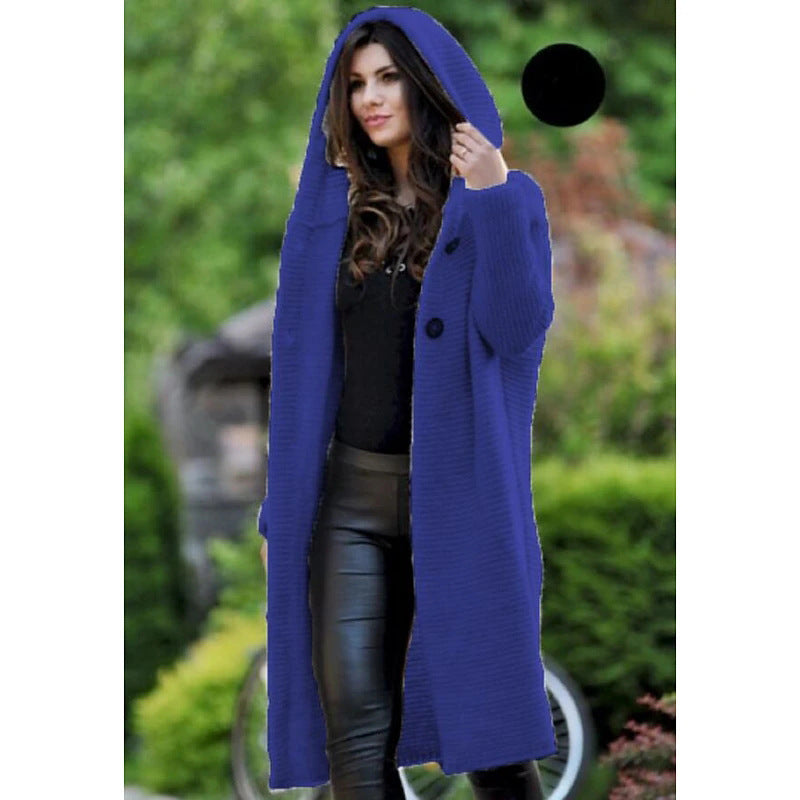 Women long knitted cardigan with hood Lune London