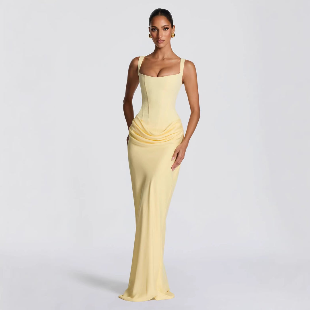 Women Elegant Maxi Dress with Fitted Cut and Deep Neckline Lune London