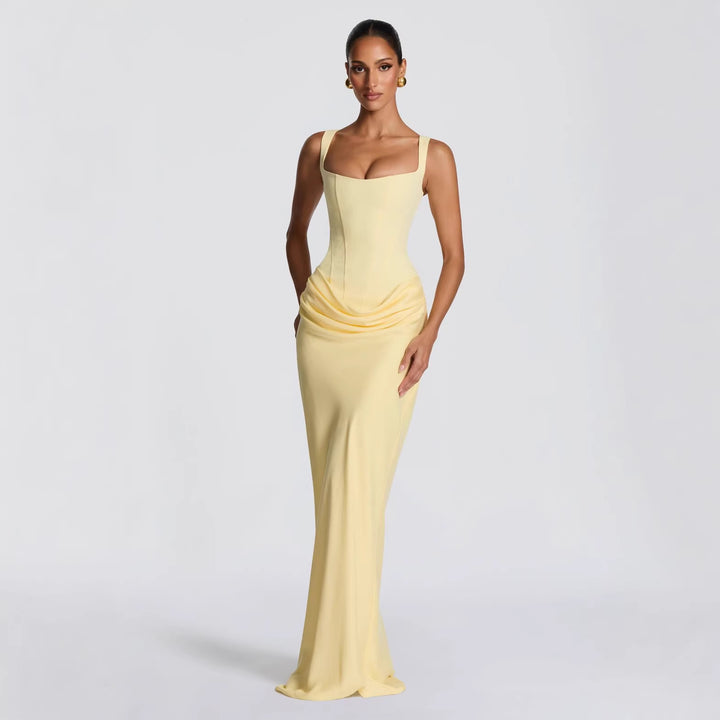 Women Elegant Maxi Dress with Fitted Cut and Deep Neckline Lune London