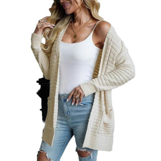 Ladies Comfortable Knit Sweater with Pockets and Chic Texture