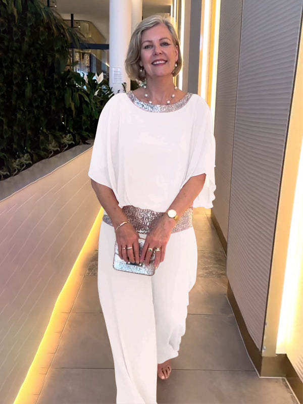 Ladies elegant and airy jumpsuit with sparkling belt Lune London