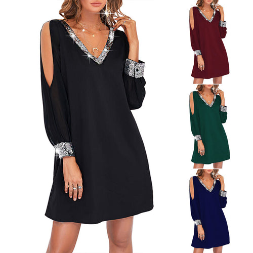 Elegant mini dress for women with off-shoulder and sequins accents Lune London
