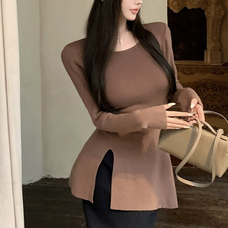 Women's long sleeve top with asymmetric cut and elegant detail