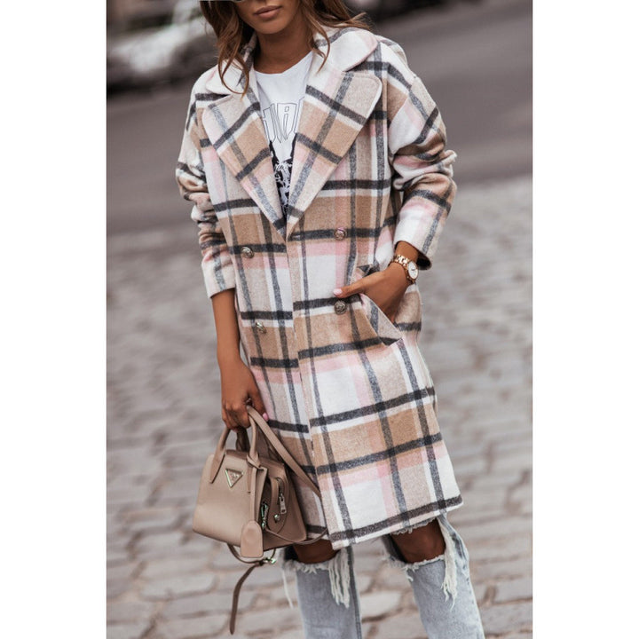 Lune London women's double-breasted plaid wool coat
