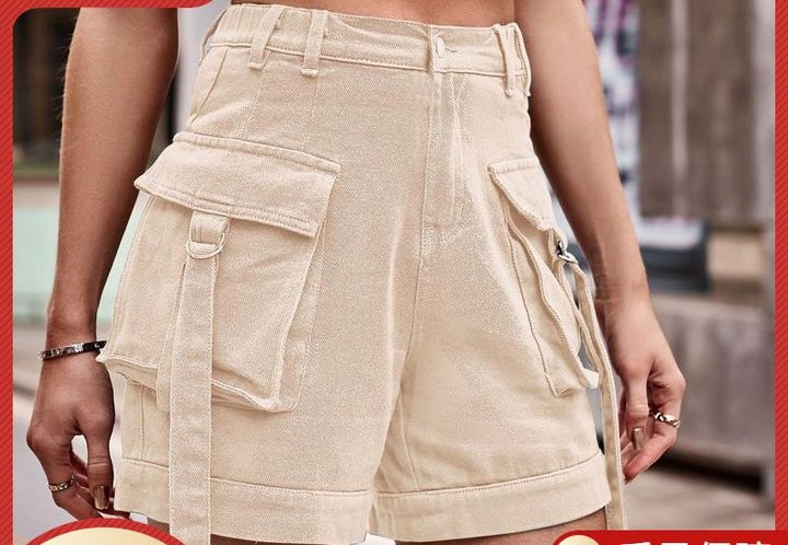 Utility shorts for ladies with high pockets and adjustable waist Lune London