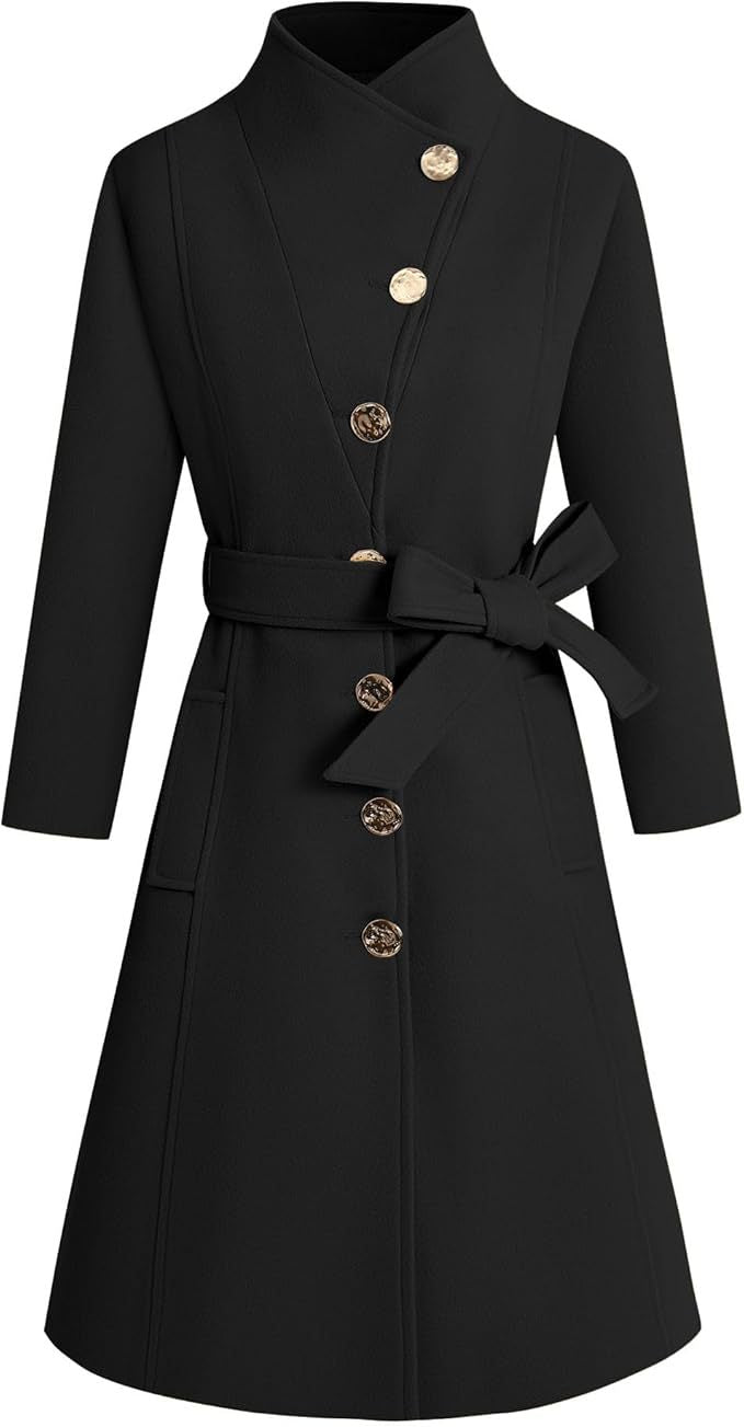 Elegant wrap coat for women with an original collar and a chic and stylish belt