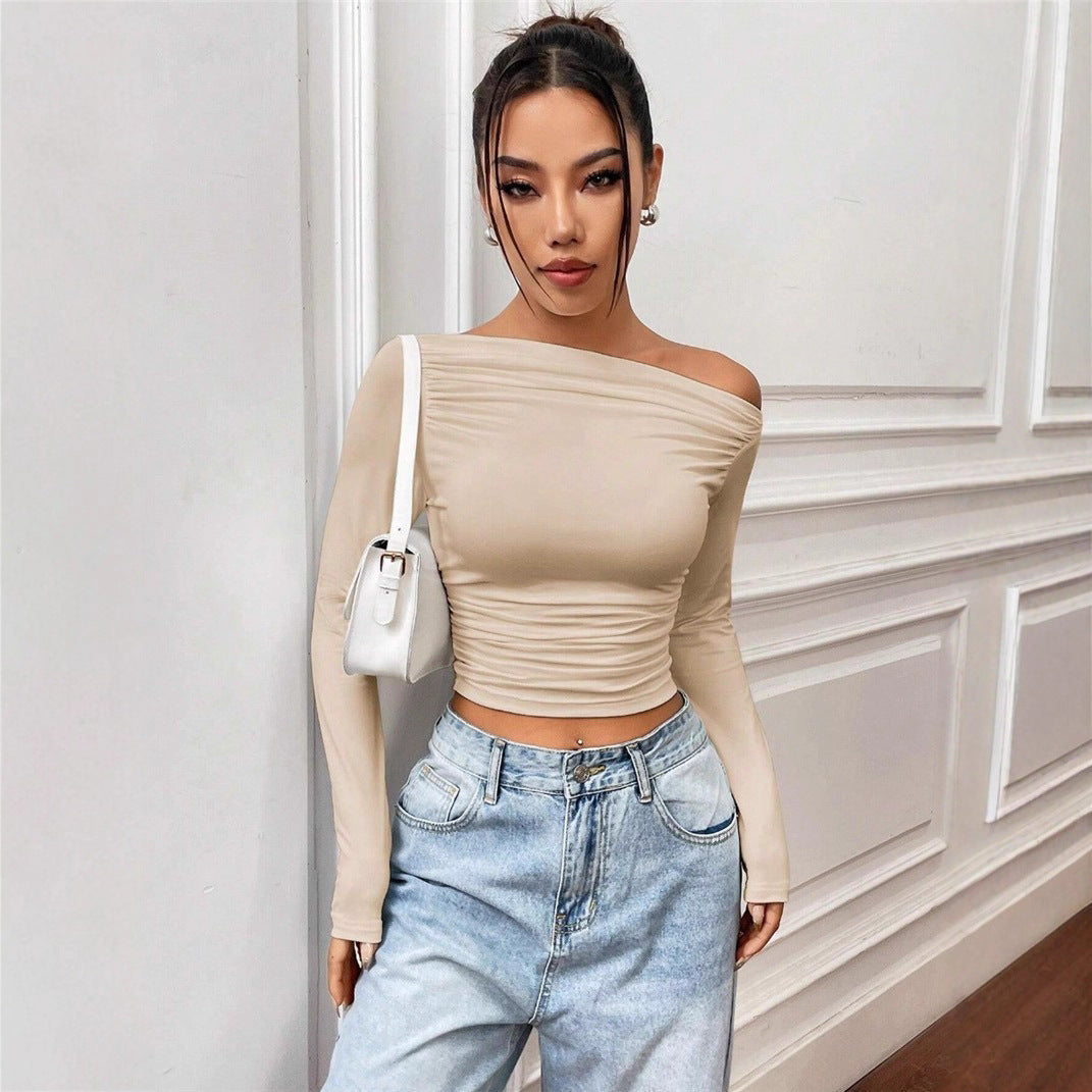 Women Long Sleeve Off Shoulder Top with Ruching Lune London