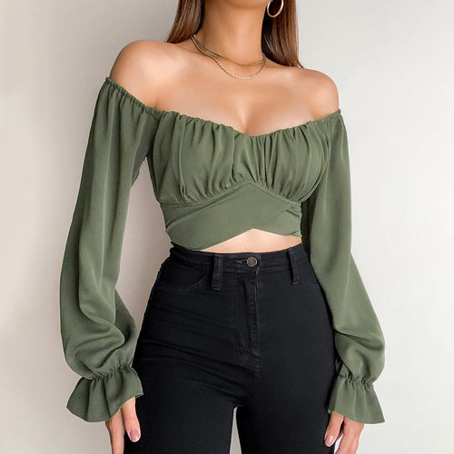 Lune London off-shoulder blouse women with gathers and long sleeves