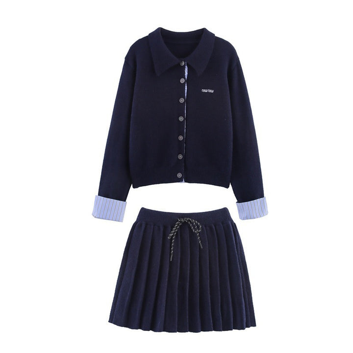 Women's knit set with shirt collar and pleated skirt Lune London